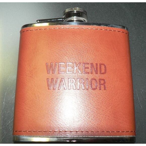 About Face 6 Oz Stainless Steel Weekend Warrior Brown Novelty Flask - Picture 1 of 4